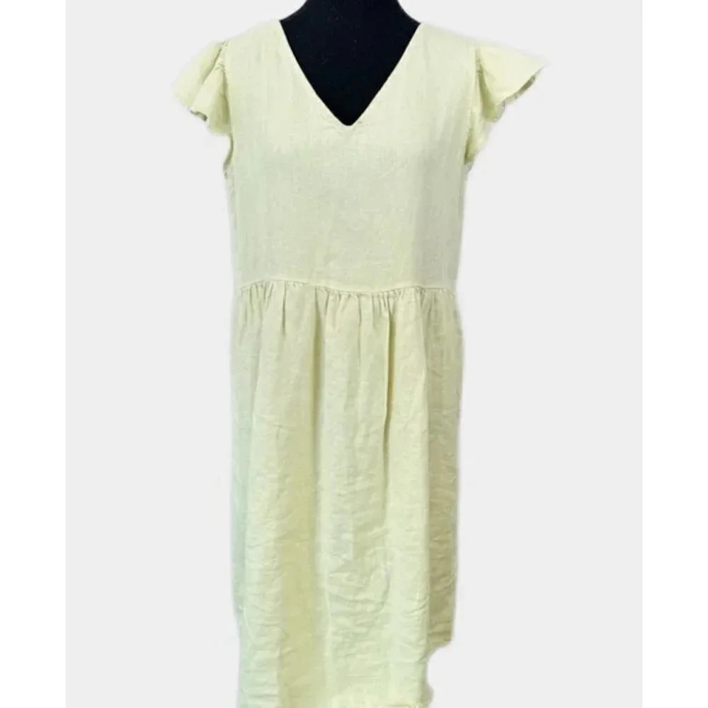 Abito Ruffle  Sleeve Linen Relaxed Fit Dress